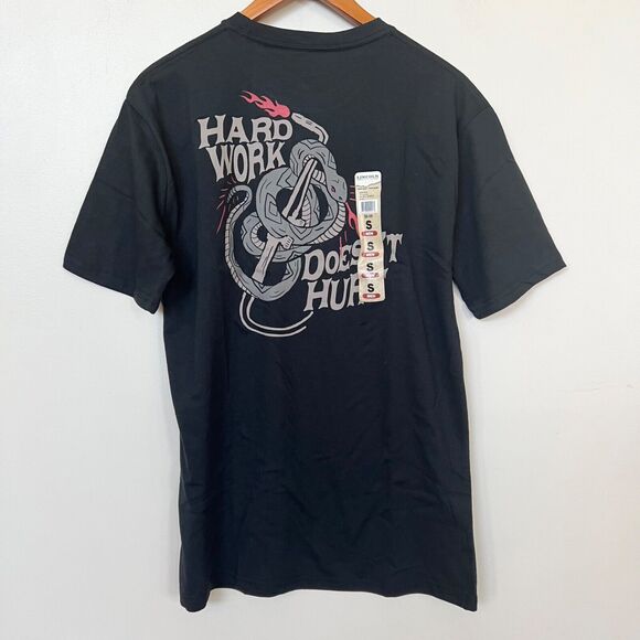 NEW Lincoln Outfitters Hard Work Doesn’t Hurt Tee Shirt Black Men’s - Picture 1 of 8